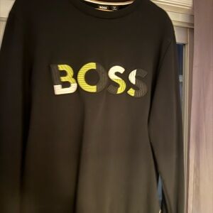 BOSS Men's Black Crewneck Sweater with Logo